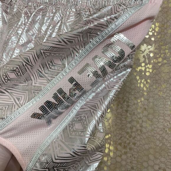 PINK Victorias Secret Silver Pink Sequin Bling Campus Running Shorts, S NWT - Picture 4 of 6